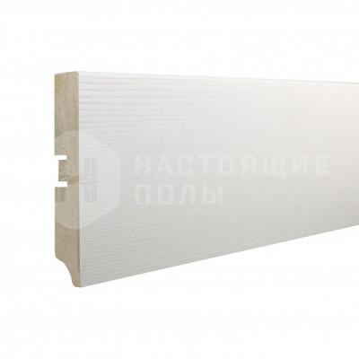 Белый плинтус SmartProfile Paint 3D wood 80A фактурный под покраску, 2400*80*16 мм