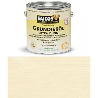 Грунтовка на основе масла для твердых и экзотических пород дерева Saicos Grundierol Extra Dunn 3001 бесцветная (2.5 л)
