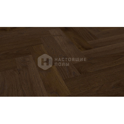 Паркет классическая елка Hajnowka DUO Дуб Chocolate Рустик гладкая поверхность, 600*145*15 мм