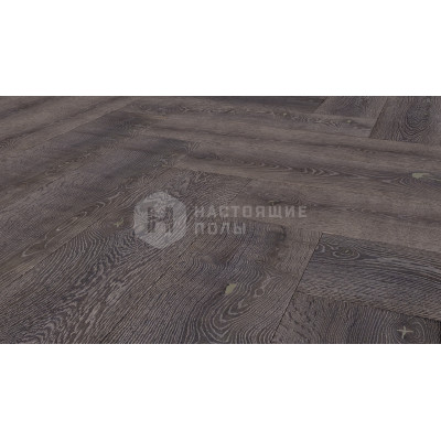 Паркет классическая елка Hajnowka DUO Дуб Krolowy Most Рустик обожженный искусственно состаренный, 600*145*15 мм