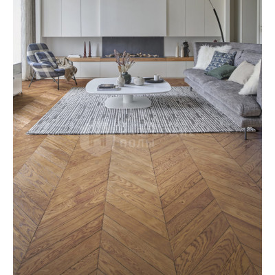 Паркет французская елочка Design Parquet Loft Pro Chevron Дуб Риволи Прайм-Бис брашированный под матовым лаком, 500*90*16 мм