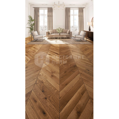 Паркет французская елочка Design Parquet Loft Pro Chevron Дуб Бастилия Рустик брашированный под матовым лаком, 500*90*16 мм