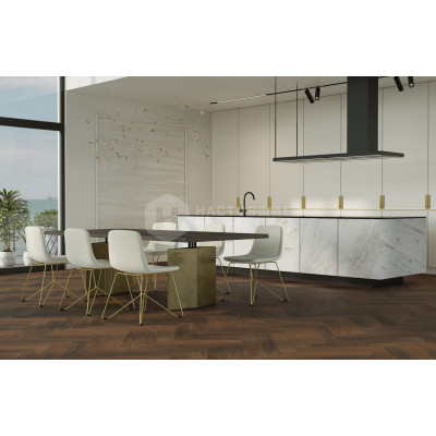 Кварцевый SPC паркет елочка Quartz Parquet 33-400-29 Орех Американский, 635*127*5 мм