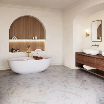 SPC плитка Invictus Maximus Herringbone Pure Marble Snowflak, 743*145*5 мм