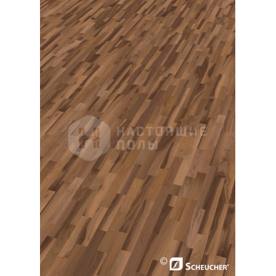 Паркетная доска Scheucher Parkett Woodflor 182 3-stripe 10130 Орех Американский Эффект полуматовый лак трехполосный, 2200*182*14 мм