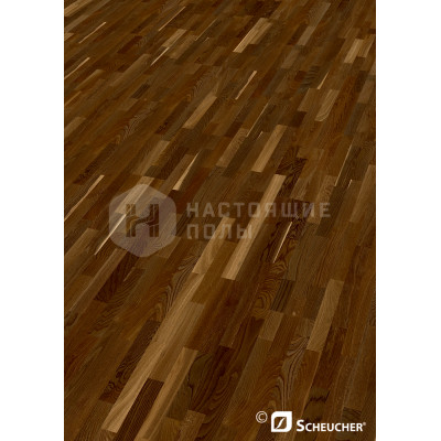 Паркетная доска Scheucher Parkett Woodflor 182 3-stripe 10262 Дуб Копченый Структур полуматовый лак трехполосный, 2200*182*14 мм