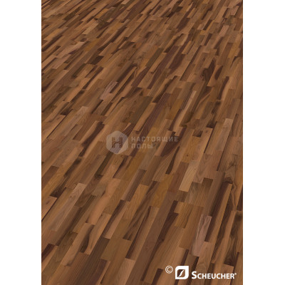 Паркетная доска Scheucher Parkett Woodflor 182 3-stripe 10124 Орех Американский Эффект под натуральным маслом трехполосный, 2200*182*14 мм