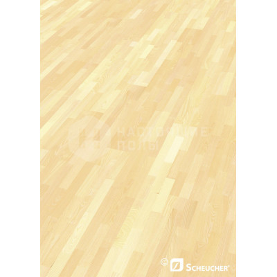 Паркетная доска Scheucher Parkett Woodflor 182 3-stripe Ясень Селект полуматовый лак трехполосный, 2200*182*14 мм