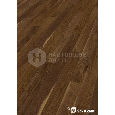 Паркетная доска Scheucher Parkett Woodflor 182 09750 Орех Американский Натур полуматовый лак однополосный, 2200*182*14 мм