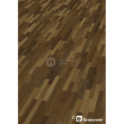 Паркетная доска Scheucher Parkett Woodflor 182 3-stripe 17062 Дуб Копченый Медиум Структур полуматовый лак трехполосный, 2200*182*14 мм