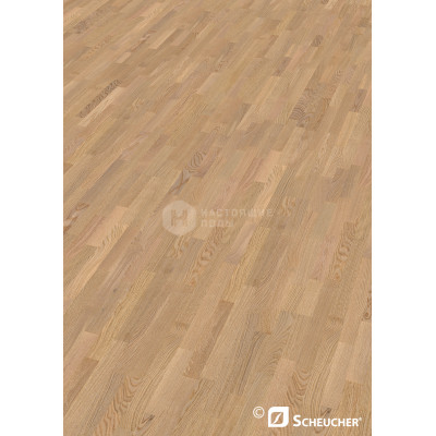 Паркетная доска Scheucher Parkett Woodflor 182 3-stripe Дуб Перла Классик полуматовый лак трехполосный, 2200*182*14 мм