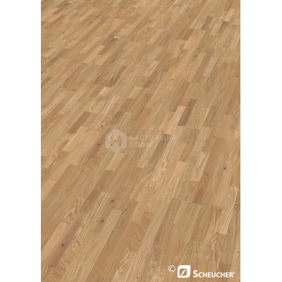 Паркетная доска Scheucher Parkett Woodflor 182 3-stripe Дуб Перла Астиг полуматовый лак трехполосный, 2200*182*14 мм
