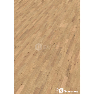 Паркетная доска Scheucher Parkett Woodflor 182 3-stripe Дуб Перла Кантри полуматовый лак трехполосный, 2200*182*14 мм