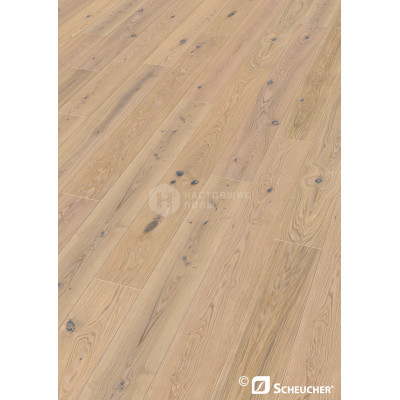 Паркетная доска Scheucher Parkett Woodflor 222 Valsega Дуб Бьянка Кантри поперечно брашированный под натуральным маслом однополосный, 2200*222*14 мм
