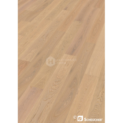 Паркетная доска Scheucher Parkett Woodflor 222 Valsega Дуб Бьянка Натур поперечно брашированный под маслом однополосный, 2200*222*14 мм