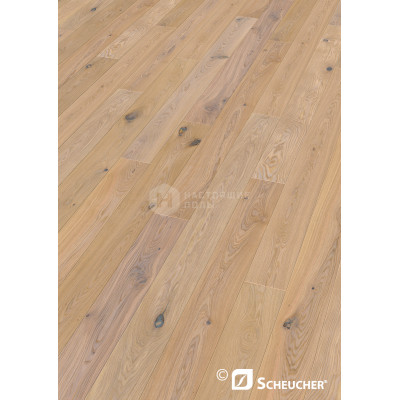 Паркетная доска Scheucher Parkett Woodflor 182 Valsega Дуб Бьянка Кантри поперечно брашированный под натуральным маслом однополосный, 2200*182*14 мм
