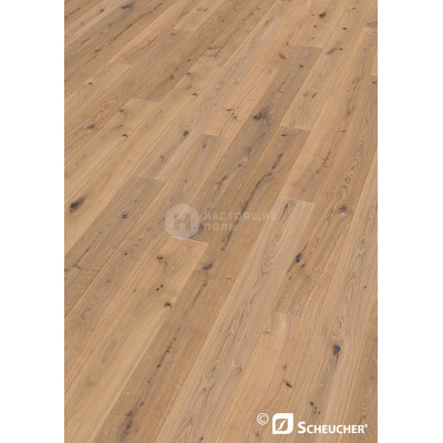 Паркетная доска Scheucher Parkett Woodflor 182 Valsega Дуб Перла Кантри поперечно брашированный под натуральным маслом однополосный, 2200*182*14 мм