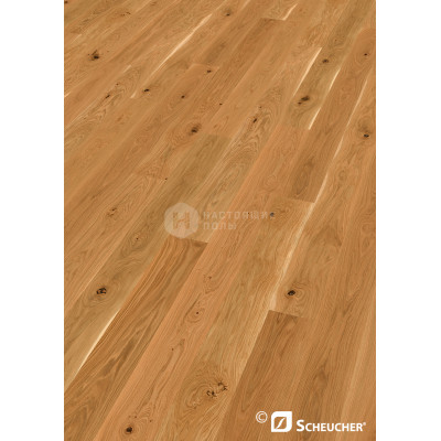 Паркетная доска Scheucher Parkett Woodflor 182 09000 Дуб Рустик полуматовый лак однополосный, 2200*182*14 мм