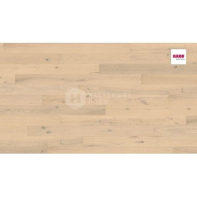 Паркетная доска Haro Parquet 4000 Strip 535444 Дуб Песочно-Белый Саваж брашированный однополосный