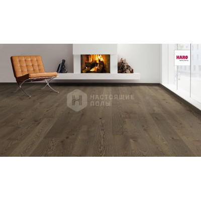 Паркетная доска Haro Parquet 4000 Strip 539089 Дуб Камышово-Коричневый Саваж брашированный однополосный