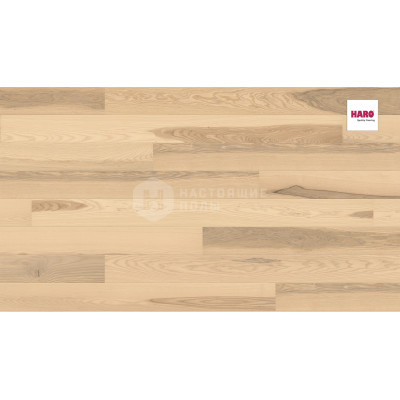 Паркетная доска Haro Parquet 4000 Strip 538952 Ясень Светлый Белый Юниверсал брашированный однополосный