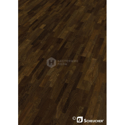 Паркетная доска Scheucher Parkett Woodflor 182 3-stripe Дуб Копченый Натур под натуральным маслом трехполосный, 2200*182*14 мм