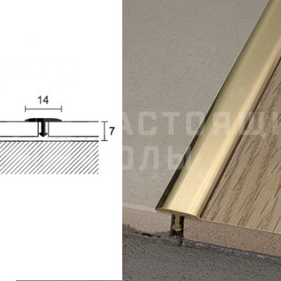 Металлический одноуровневый т-образный профиль Profilpas Projoint T 499/T/14 20010 Золото, 900*14*7 мм