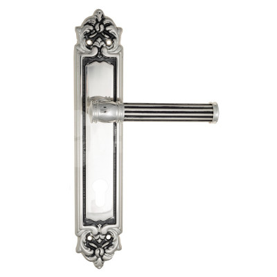 Дверная ручка на планке Venezia Impero VNZ2325 PL96 натуральное серебро + черный