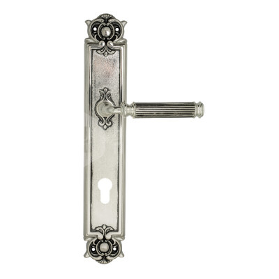 Дверная ручка на планке Venezia Mosca VNZ3108 PL97 натуральное серебро + черный