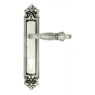 Дверная ручка на планке Venezia Olimpo VNZ1100 PL96 натуральное серебро + черный