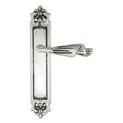 Дверная ручка на планке Venezia Opera VNZ3840 PL96 натуральное серебро + черный