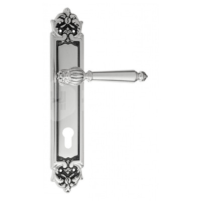 Дверная ручка на планке Venezia Pellestrina VNZ1377 PL96 натуральное серебро + черный
