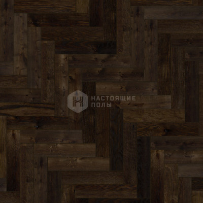 Паркет классическая елка Hajnowka DUO Дуб Emilia Romania Селект копченый брашированный, 15*125*600 мм