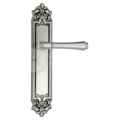 Дверная ручка на планке Venezia Callisto VNZ1528 PL96 натуральное серебро + черный