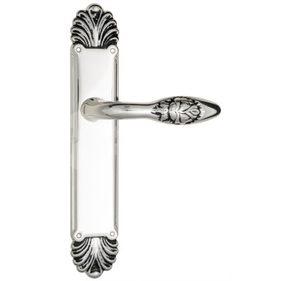 Дверная ручка на планке Venezia Casanova VNZ3435 PL87 натуральное серебро + черный