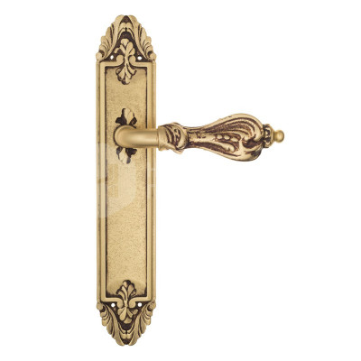 Дверная ручка на планке Venezia Florence VNZ3161 PL90 французское золото + коричневый