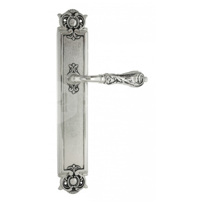 Дверная ручка на планке Venezia Monte Cristo VNZ1419 PL97 натуральное серебро + черный