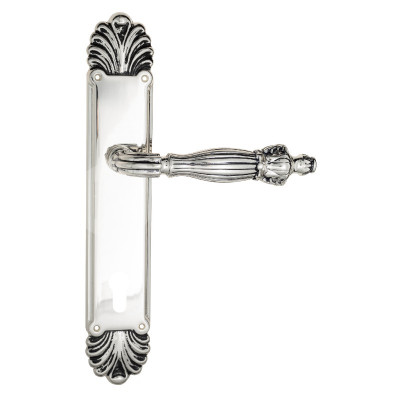 Дверная ручка на планке Venezia Olimpo VNZ3380 PL87 натуральное серебро + черный