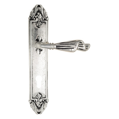 Дверная ручка на планке Venezia Opera VNZ3843 PL90 натуральное серебро + черный