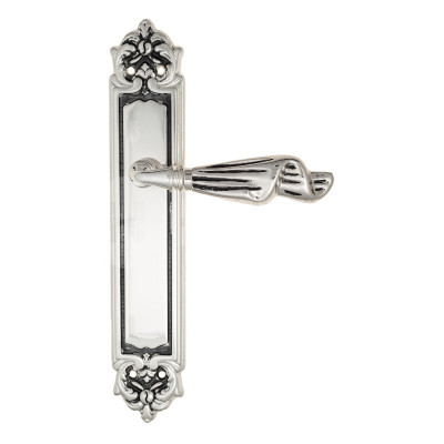 Дверная ручка на планке Venezia Opera VNZ3684 PL96 натуральное серебро + черный