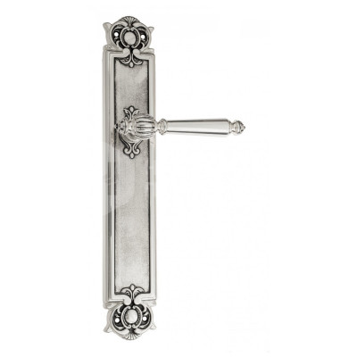 Дверная ручка на планке Venezia Pellestrina VNZ1376 PL97 натуральное серебро + черный